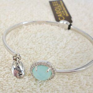 Carolee Bracelet Green Gemstone Peace Silver Plate Hinged 2.5" NWT Orig $75 M491